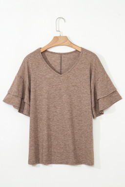 Dune Solid Color V Neck Double Layer Sleeve Loose T-Shirt