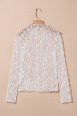 White Sheer Floral Lace Long Sleeve Slim Fit Top