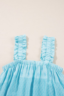 Sky Blue Floral Print Ruffled Wide Strap Loose Top