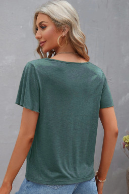 Mist Green Crisscross V Neck Flutter Sleeve T Shirt