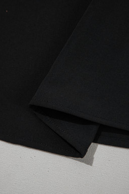 Black Frill Trim Plain Tulip Sleeve Blouse