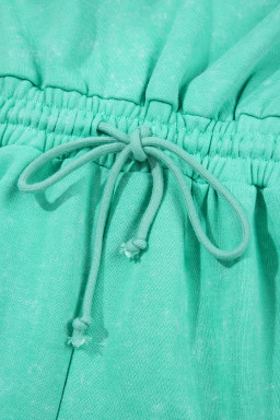 Sea Green Drawstring Waist Backless Short Sleeve Romper