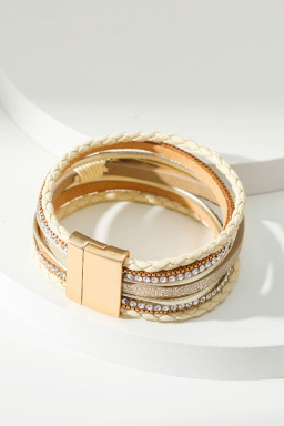 Beige BLESSED Rhinestone Leather Layered Bracelet