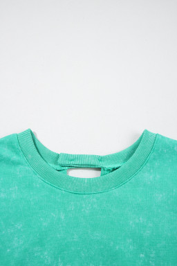 Sea Green Drawstring Waist Backless Short Sleeve Romper