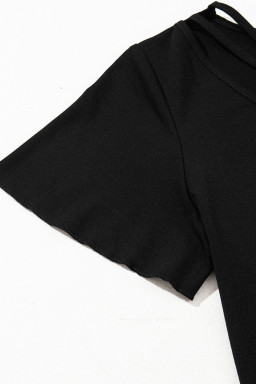Black Crisscross V Neck Flutter Sleeve T Shirt
