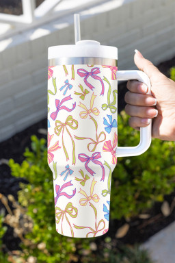 White Bow Knot Print Large Stainless Steel Vacuum Cup