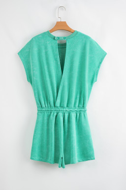 Sea Green Drawstring Waist Backless Short Sleeve Romper