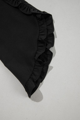 Black Frill Trim Plain Tulip Sleeve Blouse