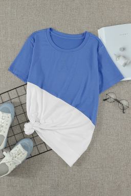 Sky Blue Crew Neck Colorblock Tee