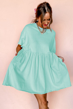 Moonlight Jade Solid Color Pocket Raw Edge Babydoll Dress