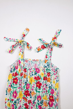 Red Floral Print Knotted Strap Cinched Waist Ruffle Hem Mini Dress