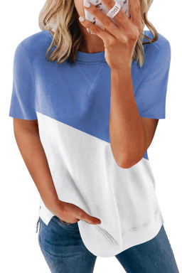 Sky Blue Crew Neck Colorblock Tee