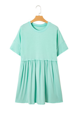 Moonlight Jade Solid Color Pocket Raw Edge Babydoll Dress