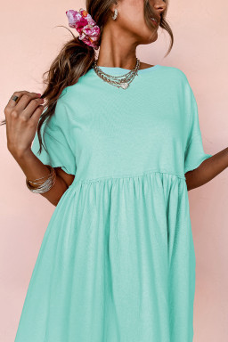 Moonlight Jade Solid Color Pocket Raw Edge Babydoll Dress