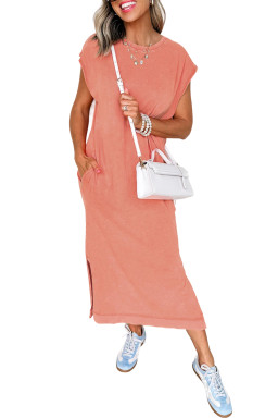 Carrot Mineral Wash Pocketed T-shirt Dress