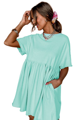 Moonlight Jade Solid Color Pocket Raw Edge Babydoll Dress