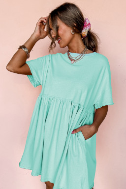 Moonlight Jade Solid Color Pocket Raw Edge Babydoll Dress