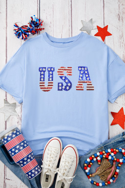 Myosotis USA Sequins Patch Drop Sleeve Crewneck T Shirt