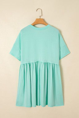 Moonlight Jade Solid Color Pocket Raw Edge Babydoll Dress