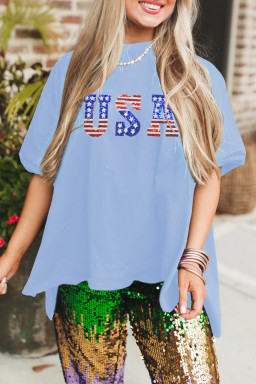 Myosotis USA Sequins Patch Drop Sleeve Crewneck T Shirt