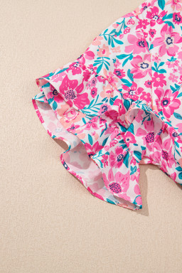 White Plus Size Floral Print Ruffle Short Sleeve Flare Dress