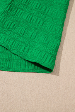 Dark Green Ruffle Sleeve Textured Smocked Blouse
