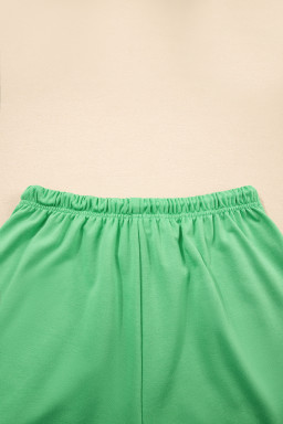 Mint Green V Neck Drop Shoulder Tee and Patchwork Shorts Set