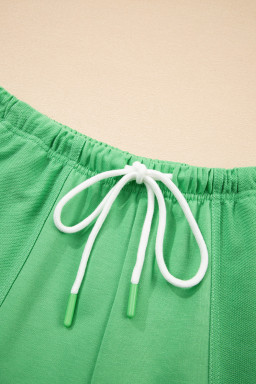 Mint Green V Neck Drop Shoulder Tee and Patchwork Shorts Set