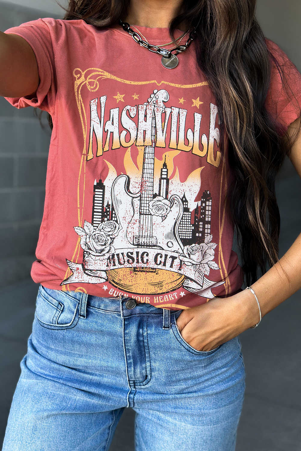 Mineral Red Nashville Music City Graphic Retro Fashion Tee