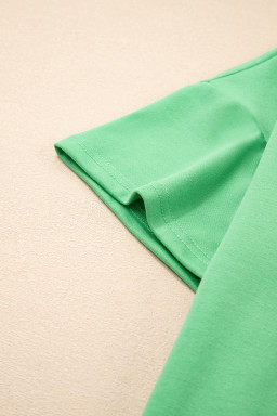 Mint Green V Neck Drop Shoulder Tee and Patchwork Shorts Set