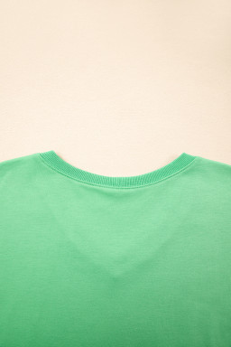 Mint Green V Neck Drop Shoulder Tee and Patchwork Shorts Set