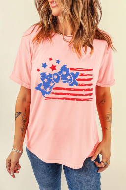 Pink Stars and Stripes Bow Knot Crew Neck T Shirt