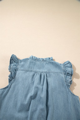 Beau Blue Ruffle V Neck Chambray Sleeveless Shirt