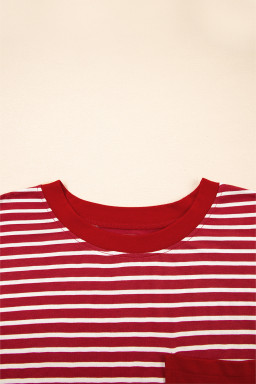 Red Stripe Chest Pocket Patch Round Neck Sleeveless Tee