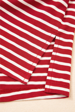 Red Stripe Chest Pocket Patch Round Neck Sleeveless Tee