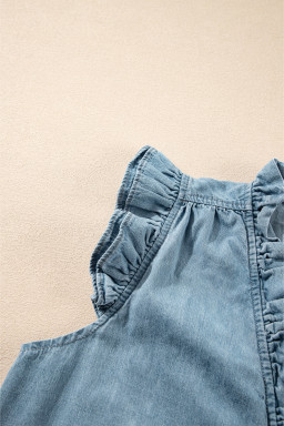 Beau Blue Ruffle V Neck Chambray Sleeveless Shirt