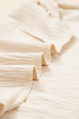 Parchment Frill Trim V Neck Crinkled Sleeveless Top