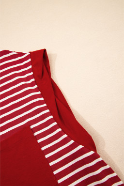 Red Stripe Chest Pocket Patch Round Neck Sleeveless Tee