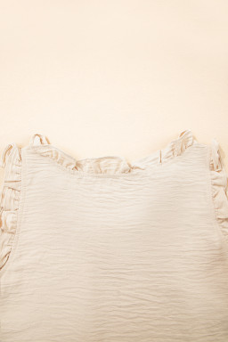 Parchment Frill Trim V Neck Crinkled Sleeveless Top