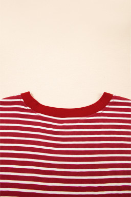 Red Stripe Chest Pocket Patch Round Neck Sleeveless Tee
