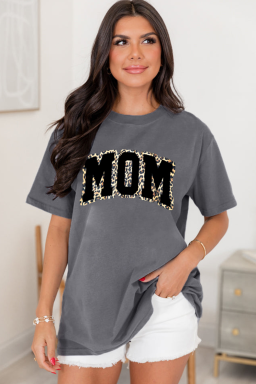 Gray Leopard MOM Heat Transfer Printing Graphic Crewneck Mothers Day T Shirt