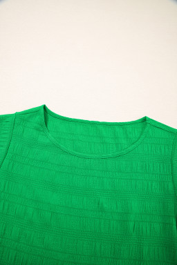 Dark Green Ruffle Sleeve Textured Smocked Blouse