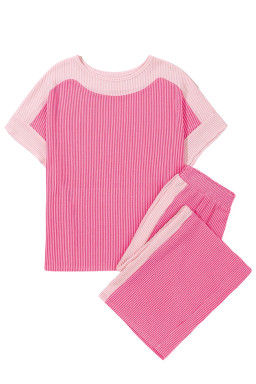Sachet Pink Colorblock Patchwork Corded Pants Set