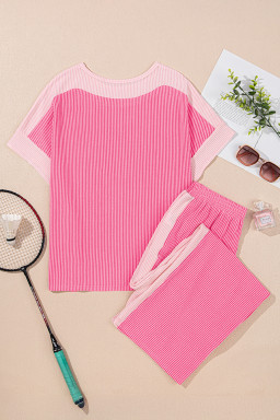 Sachet Pink Colorblock Patchwork Corded Pants Set