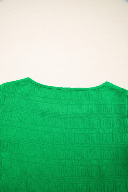 Dark Green Ruffle Sleeve Textured Smocked Blouse