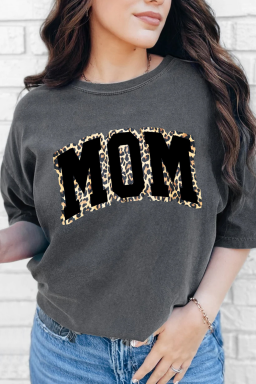 Gray Leopard MOM Heat Transfer Printing Graphic Crewneck Mothers Day T Shirt