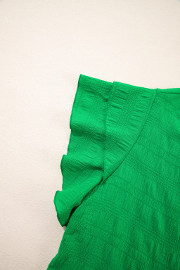 Dark Green Ruffle Sleeve Textured Smocked Blouse