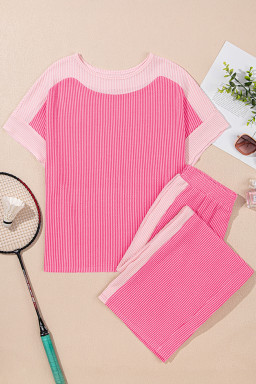 Sachet Pink Colorblock Patchwork Corded Pants Set