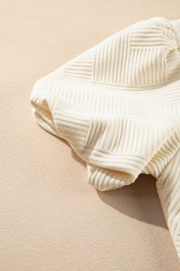 Oatmeal Solid Color Textured Puff Sleeve T-shirt