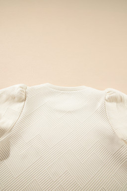 Oatmeal Solid Color Textured Puff Sleeve T-shirt